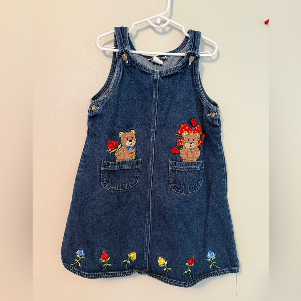 Samara Vintage Blue Denim Jumper Dress with Bears
